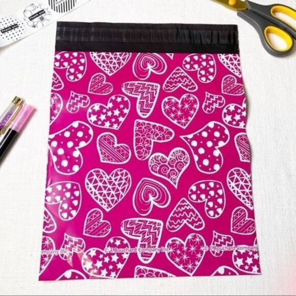 50 Pack Pink Heart Shipping Bags Poly Mailers Designer - Picture 3 of 3